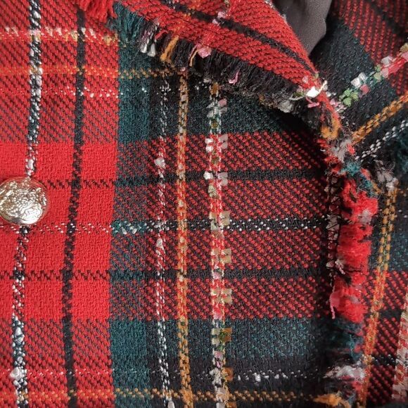 Rare find unique plaid hem frayed double breasted captain blazer size M - Picture 12 of 13